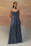 Buy_Twenty Nine_Blue Net Sequins, Embroidery Sweetheart Neck Designer Peplum Tunic _at_Aza_Fashions