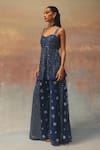 Twenty Nine_Blue Net Sequins, Embroidery Sweetheart Neck Designer Peplum Tunic _at_Aza_Fashions