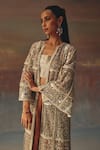 Twenty Nine_Beige Net Sequins, Embroidery Open Neck Multicolour Designer Jacket _at_Aza_Fashions