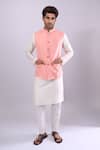 Buy_Arihant Rai Sinha_Peach Polyester, Jacquard Poly Bundi _at_Aza_Fashions