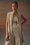 Twenty Nine_Silver Georgette Sequins Flared Sharara _at_Aza_Fashions