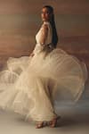 Twenty Nine_Ivory Net Sequins, Embroidery Mandarin Collar Anarkali Jacket _Online_at_Aza_Fashions