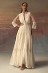 Buy_Twenty Nine_Ivory Net Sequins, Embroidery Mandarin Collar Anarkali Jacket _at_Aza_Fashions