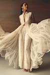 Buy_Twenty Nine_Ivory Net Sequins, Embroidery Mandarin Collar Anarkali Jacket _Online_at_Aza_Fashions
