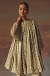 Buy_Twenty Nine_Green Georgette Embroidery, Mirrors Round Sage A-line Box Pleat Tunic Jacket _at_Aza_Fashions