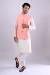 Buy_Arihant Rai Sinha_Peach Polyester, Jacquard Poly Bundi _Online_at_Aza_Fashions