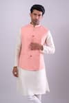 Shop_Arihant Rai Sinha_Peach Polyester, Jacquard Poly Bundi _Online_at_Aza_Fashions