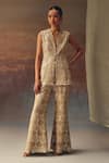 Twenty Nine_Gold Georgette Embroidery Bell Bottom Pant _Online_at_Aza_Fashions