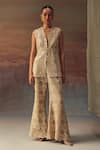 Buy_Twenty Nine_Gold Georgette Embroidery Bell Bottom Pant _at_Aza_Fashions