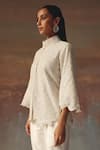 Shop_Twenty Nine_White Georgette Beads High Neck Scallop Jacket _Online_at_Aza_Fashions