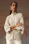 Buy_Twenty Nine_White Georgette Beads High Neck Scallop Jacket _at_Aza_Fashions