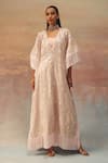 Buy_Twenty Nine_Blush Georgette Sequins Open Neck Pink Tassle Kaftan Jacket _at_Aza_Fashions