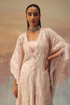 Twenty Nine_Blush Georgette Sequins Open Neck Pink Tassle Kaftan Jacket _at_Aza_Fashions