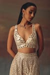 Buy_Twenty Nine_Gold Georgette Sequins, Mirrors Open Neck Designer Bralette _at_Aza_Fashions