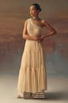 Twenty Nine_Peach Net Asymmetric One Shoulder Anarkali Dress _Online_at_Aza_Fashions