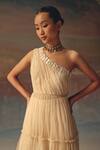 Shop_Twenty Nine_Peach Net Asymmetric One Shoulder Anarkali Dress _Online_at_Aza_Fashions