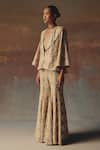 Twenty Nine_Gold Georgette Embroidery Scallop Blazer _Online_at_Aza_Fashions