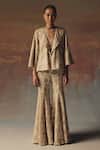 Shop_Twenty Nine_Gold Georgette Embroidery Scallop Blazer _Online_at_Aza_Fashions