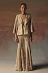 Buy_Twenty Nine_Gold Georgette Embroidery Bootcut Pant _Online_at_Aza_Fashions