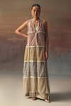Buy_Twenty Nine_Multi Color Net Embroidery V-neck Long Multicolor Designer Jacket _at_Aza_Fashions