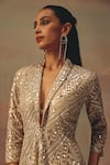 Shop_Twenty Nine_Gold Georgette Sequins V-neck Light Asymmetric Peplum Jacket _Online_at_Aza_Fashions