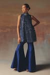 Buy_Twenty Nine_Blue Net Sequins High Neck Designer Short Tunic _Online_at_Aza_Fashions