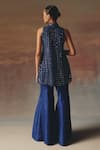 Shop_Twenty Nine_Blue Net Sequins High Neck Designer Short Tunic _at_Aza_Fashions