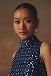 Shop_Twenty Nine_Blue Net Sequins High Neck Designer Short Tunic _Online_at_Aza_Fashions