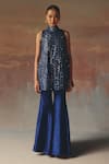 Twenty Nine_Blue Net Sequins High Neck Designer Short Tunic _at_Aza_Fashions