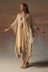 Buy_Twenty Nine_Peach Tissue, Organza Mirrors V-neck Kaftan _Online_at_Aza_Fashions
