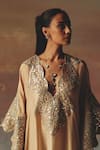 Twenty Nine_Peach Tissue, Organza Mirrors V-neck Kaftan _at_Aza_Fashions