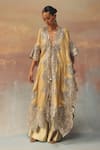 Twenty Nine_Gold Tissue, Organza Sequins, Beads Round Neck Embellished Kaftaan _at_Aza_Fashions