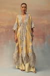 Buy_Twenty Nine_Gold Tissue, Organza Sequins, Beads Round Neck Embellished Kaftaan _at_Aza_Fashions