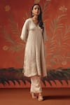 Twenty Nine_Off White Silk V-neck Moon Dust Gajji Kurta _Online_at_Aza_Fashions