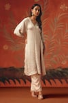Buy_Twenty Nine_Off White Silk V-neck Moon Dust Gajji Kurta _at_Aza_Fashions