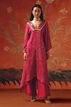 Buy_Twenty Nine_Red Silk Sequins, Embroidery V-neck Designer Wild Berry Kurta _Online_at_Aza_Fashions