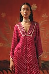 Shop_Twenty Nine_Red Silk Sequins, Embroidery V-neck Designer Wild Berry Kurta _Online_at_Aza_Fashions