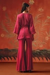 Shop_Twenty Nine_Red Gabardine Sequins Notched Neck Wild Berry Designer Kurta  _at_Aza_Fashions