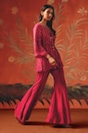 Buy_Twenty Nine_Red Gabardine Sequins Notched Neck Wild Berry Designer Kurta  _Online_at_Aza_Fashions