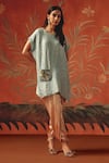 Buy_Twenty Nine_Blue Silk Embroidery Round Neck Sea Foam Gajji Tunic _at_Aza_Fashions