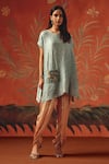 Buy_Twenty Nine_Blue Silk Embroidery Round Neck Sea Foam Gajji Tunic _Online_at_Aza_Fashions