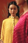 Twenty Nine_Yellow Silk Collared Honeycomb Gajji Kurta _Online_at_Aza_Fashions