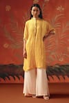 Buy_Twenty Nine_Yellow Silk Collared Honeycomb Gajji Kurta _at_Aza_Fashions