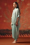 Twenty Nine_Blue Silk Embroidery Mandarin Collar Sea Foam Gajji Designer Kurta _Online_at_Aza_Fashions