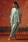 Shop_Twenty Nine_Blue Silk Embroidery Mandarin Collar Sea Foam Gajji Designer Kurta _Online_at_Aza_Fashions