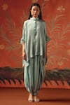 Buy_Twenty Nine_Blue Satin Sea Foam Dhoti Pant _at_Aza_Fashions