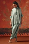 Twenty Nine_Blue Satin Sea Foam Dhoti Pant _at_Aza_Fashions