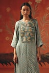 Twenty Nine_Blue Silk Beads, Sequins Split V-neck Embroidered Sea Foam Kurta _Online_at_Aza_Fashions