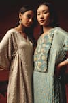 Twenty Nine_Blue Silk Beads, Sequins Split V-neck Embroidered Sea Foam Kurta _Online