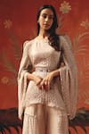 Buy_Twenty Nine_Peach Silk Round Neck Moon Dust Designer Top _at_Aza_Fashions